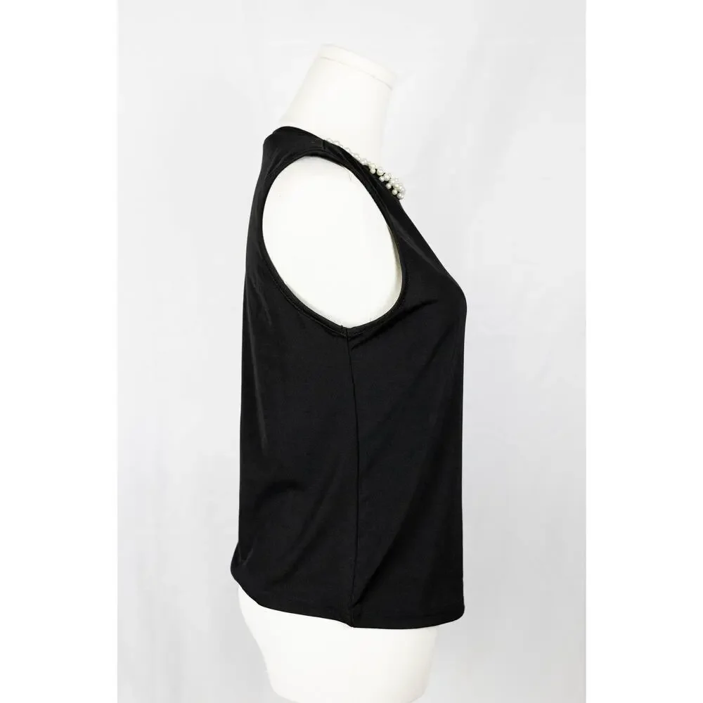 Shein Size M Top Beaded Sleeveless Black - Picture 3 of 6